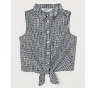 H&M girls youth plaid button up tie closure